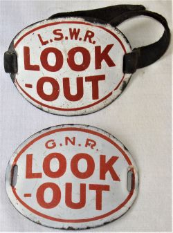 2 x Pre grouping arm bands. L.S.W.R LOOK OUT and G.N.R LOOK OUT both in good condition. The GNR