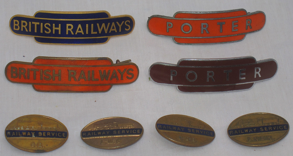 A Lot containing 4 x British Railways Totem cap badges. BRITISH RAILWAYS and PORTER all complete