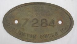 LNER 9 x 5 Tender Plate No 7284 DARLINGTON WORKS 1944 in original condition. The LNER ground off