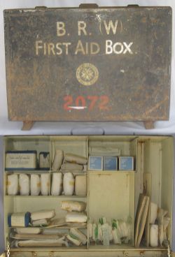 BR(W) No 2 FIRST AID BOX 2072. Inclusive of several bandages but missing wooden block and splints.