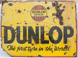 Enamel Advertising Sign. DUNLOP STOCK. THE FIRST TYRE IN THE WORLD.