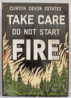 Enamel Warning Sign. CLINTON DEVON ESTATES. TAKE CARE DO NOT START FIRE. Ex Budleigh Salterton