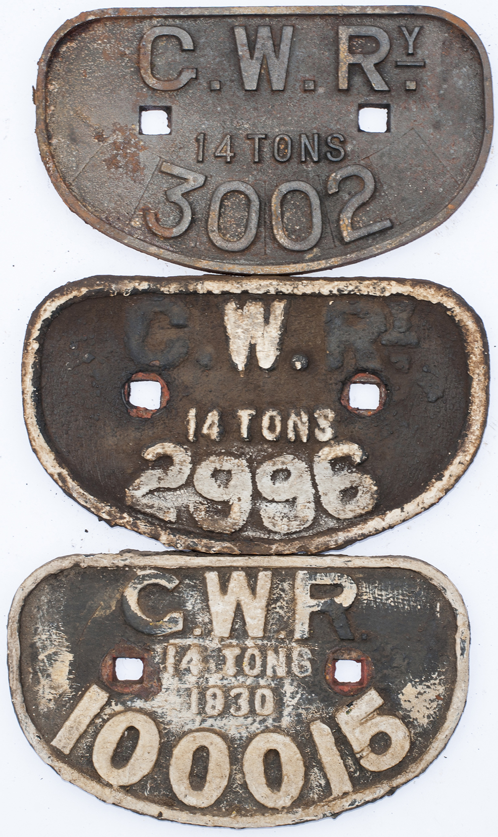 A collection of 3 x GWR D Wagon plates. 3 x 14 tons.