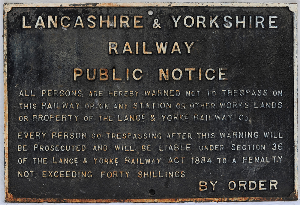 Lancashire and Yorkshire cast iron trespass sign. PUBLIC NOTICE WARNING NOT TO TRESPASS.