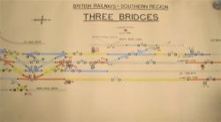 BR(S) original SIGNAL BOX DIAGRAM drawn on cartridge paper THREE BRIDGES no date but torn at one