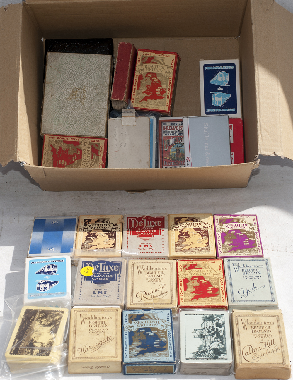 A large collection of railway related publicity playing cards some being LMS and LNER.