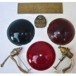 A small collection of lamp spares. RED and GREEN bull eye lenses together with a red lens. 2 lamp