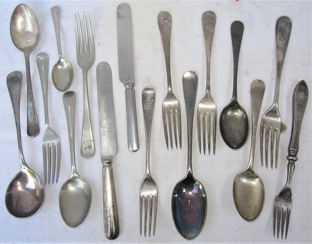 A lot containing 16 pieces of hotel and dining car cutlery from various pre and post grouping
