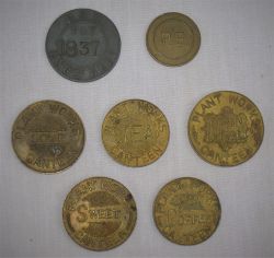 A set of 5 x Doncaster Works brass CANTEEN TOKENS. All different together with a GNR Engineers