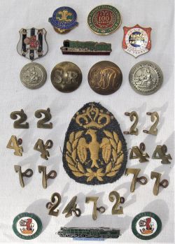 A collection of Railway buttons, enamel badges and brass numbers possibly used with uniform ID.