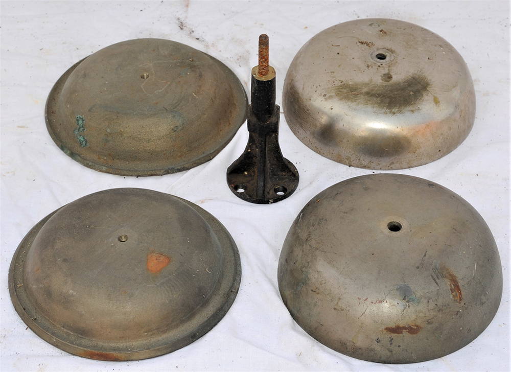 A Lot containing signalling parts to include 2 x GWR mushroom shape bell tops together with a GWR