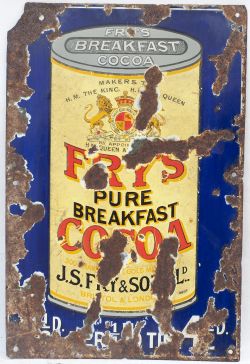 Enamel Advertising Sign. FRY'S PURE BREAKFAST COCOA.