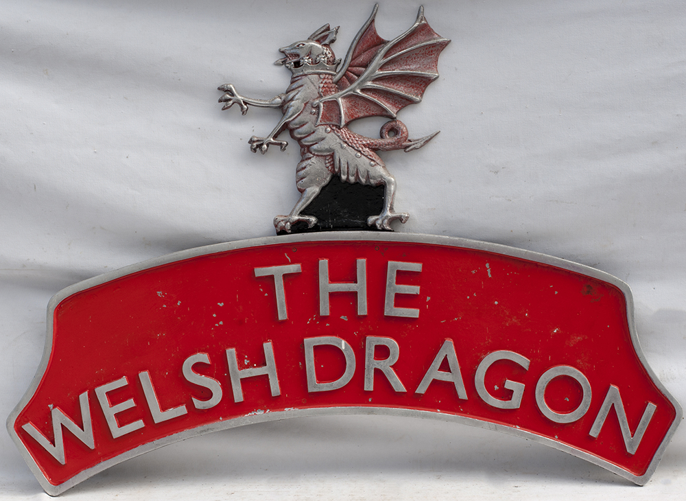 Alloy headboard. THE WELSH DRAGON with red dragon mounted on top. Quality item.