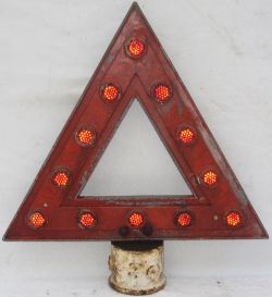 Road warning sign TRIANGLE complete with reflectors and original post top cap in good original
