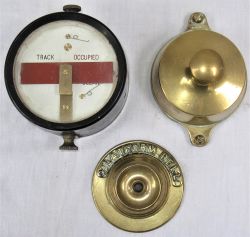 3 x Signal Box instruments. 1 x TRACK CIRCUIT repeater and a GWR Brass block shelf plunger