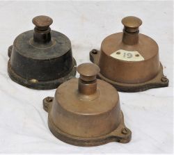 A lot containing 3 x GWR brass signal box shelf plungers. One with number plate 61 all in good