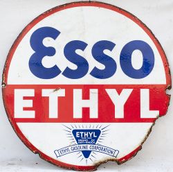 Enamel double sided Advertising Sign. ESSO ETHYL GASOLINE CORPORATION.