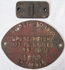 BR(SC) WAGON PLATE. Registered 1965 GROSS WEIGHT NOT TO EXCEED 45 TONS 1822 together with a cast