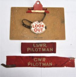 GWR Cloth PILOTMAN arm band together with an LSWR PILOTMAN cloth arm band in worn condition together