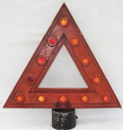 Road warning sign TRIANGLE complete with reflectors and original post top cap in good original