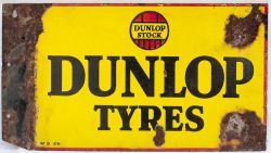 Enamel double sided Advertising Sign. DUNLOP STOCK DUNLOP TYRES.