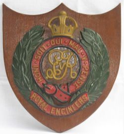 ROYAL ENGINEERS crest mounted onto a wooden shield. A good quality personal item to remind anyone