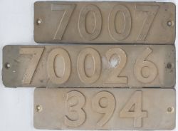 3 x REPLICA brass smoke box plates. 70026, 7007 and 394.