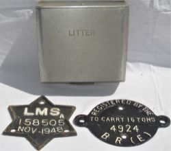 Two Wagon plates. BR(E) Reg plate 4924 16 tons and LMS star plate 158505 1948 together with a BR