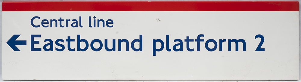 London Transport enamel sign. CENTRAL LINE East bound platform 2.