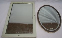 2 x railway carriage mirrors. One oval marked BR(E) together with an oblong mirror marked LNER. Both