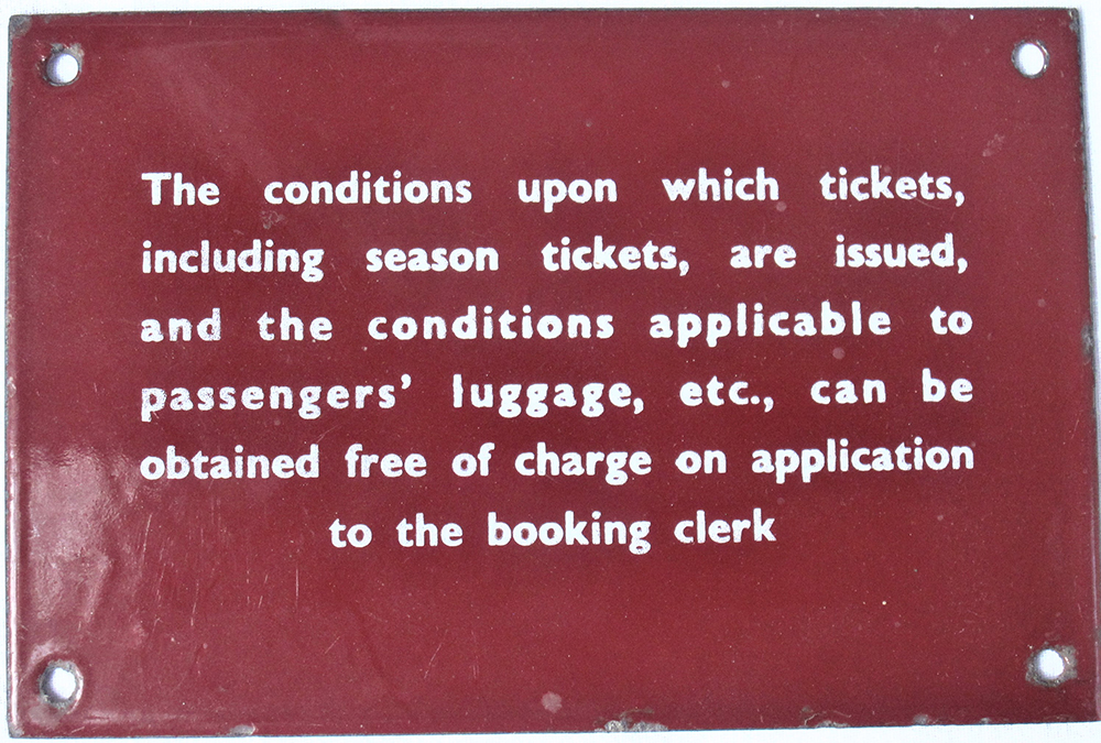 LMR maroon enamel TICKETS ISSUING SIGN. In very good as removed condition.