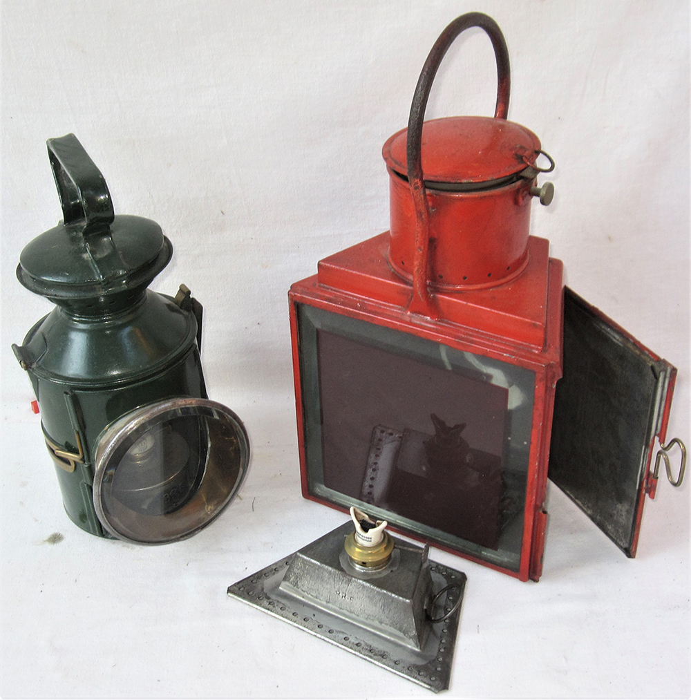 LNER (GE PATTERN) 3 aspect hand lamp complete with BR interior together with an LNE (GE PATTERN) red