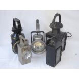 A lot containing 5 x railway lamps. BR standard hand lamp. An examiners carbide inspection lamp. A