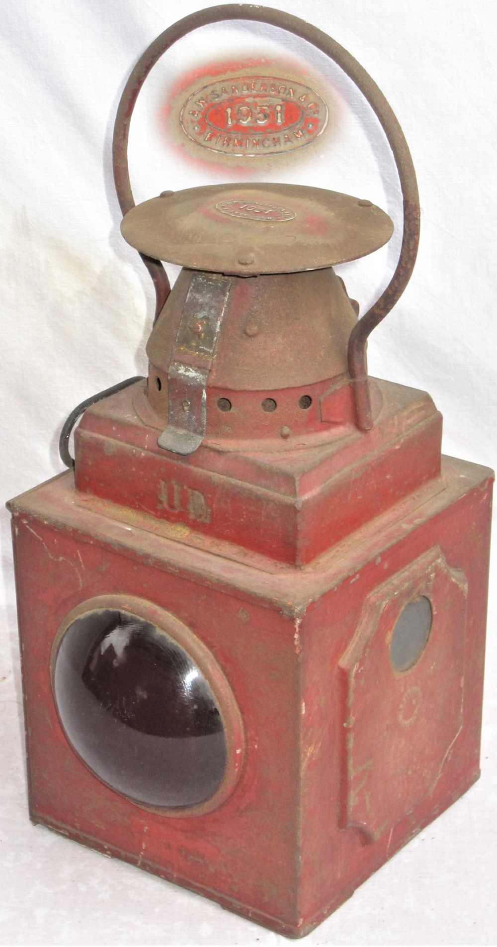 A Locomotive TAIL LAMP probably used on an industrial locomotive made by Sanderson & Co in