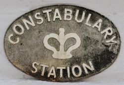 Aluminium oval sign. CONSTABULARY STATION with crown. In original condition.