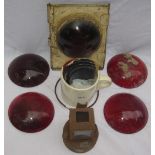 A lot containing lamp spares to include 5 x tail lamp red lenses. BR(E) head lamp interior