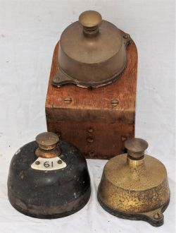A lot containing 3 x GWR/WR Signal box shelf plungers. 2 x brass together with 1 x bakelite with