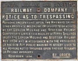 LMS Railway Company cast iron trespass notice. NOTICE AS TO TRESPASSING... In good original