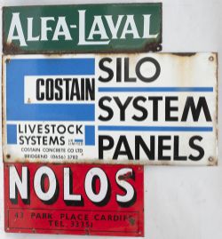 3 x enamel Advertising Signs. ALFA-LAVAL. COSTAIN CONCRETE CO LTD BRIDGEND and NOLOS 43 PARK PLACE