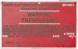 SE&CR cast iron trespass sign in original condition.