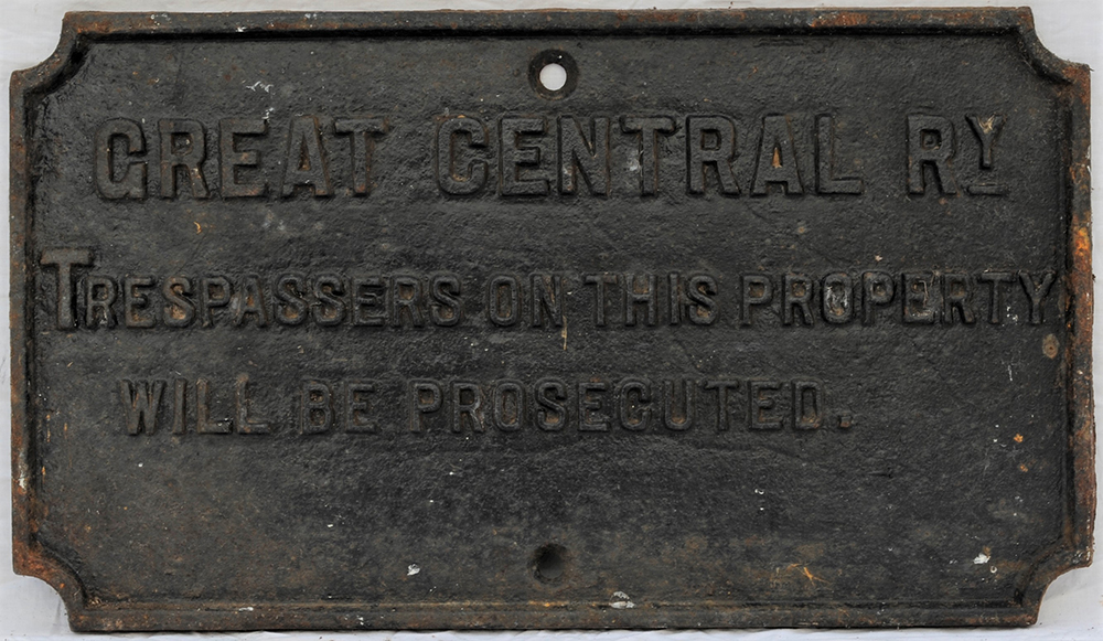 GCR cast iron trespass notice. TRESPASSERS ON THIS PROPERTY WILL BE PROCESCUTED. In good original