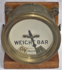 Midland Railway brass WEIGHT BAR indictor mounted on wood display board in excellent ex box