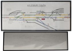 2 x Reframed and glazed SIGNALBOX DIAGRAMS. READING Main line West and AYLESBURY.