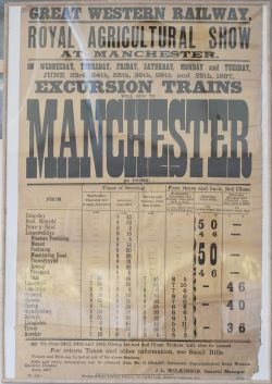 GWR framed and glazed notice advertising THE ROYAL AGRICULTURAL SHOW AT MANCHESTER dated June 1897