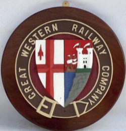 REPRODUCTION GWR Crest mounted onto mahogany and painted.