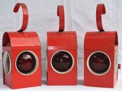 3 x BR Red lens road style warning lamps as used by P Way staff. All in good condition, embossed