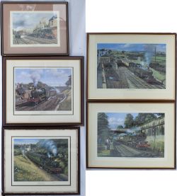 5 x BARRY FREEMAN framed and glazed signed PRINTS, Memories of Sandown, Swindon's Finest, Western