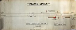 GWR original Signal Box diagram drawn on cartridge paper. MILCOTE STATION dated 1945. Still