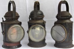 3 x BR(W) brass collar hand lamps. 2 x 4 aspect and 1 x 3 aspect all complete with interiors but two