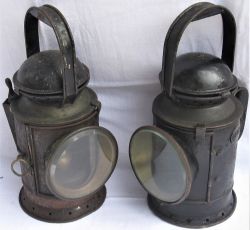 Two GWR post grouping hand lamps. One 4 aspect made my GRIFITHS & SONS stamped GWR with number plate